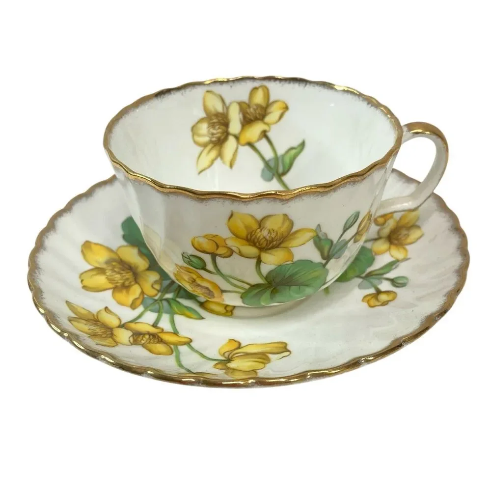 VTG‎ ADDERLEY Teacup and Saucer Floral Yellow Flowers Fine Bone China England